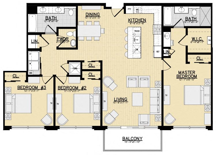 Floor plan for 3 beds, 2.5 baths, 1656 sqft
